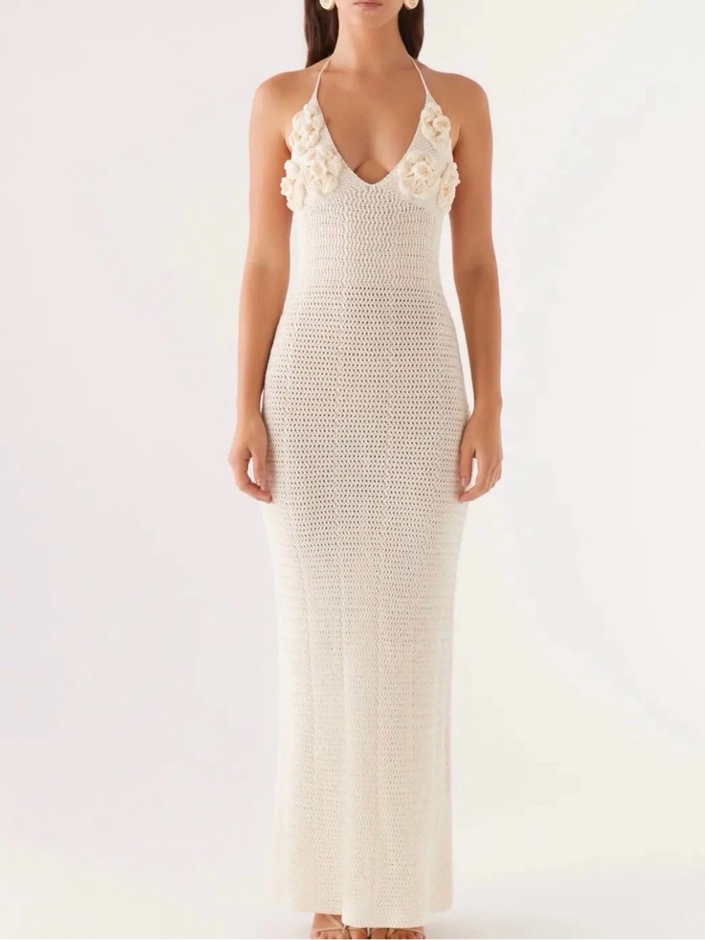 Peppermayo cream zara rose crochet maxi dress